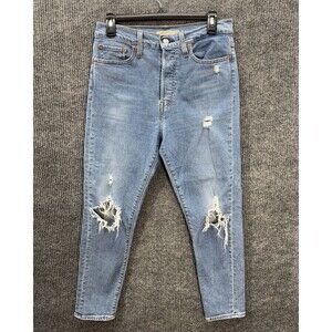 Levis Wedgie Skinny Jeans Womens 29 Blue Button Fly High Rise Denim Distressed